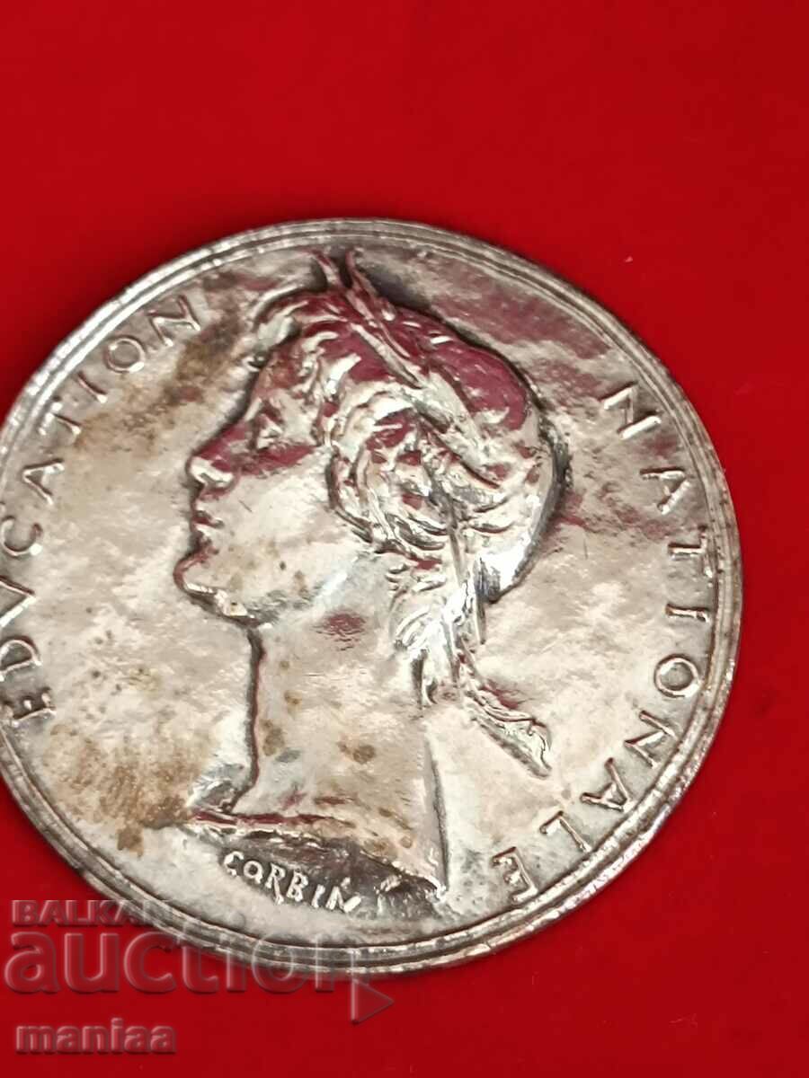 French 1939 Silver Medal National Enlightenment Order Plaque - 5 French 1939 Silver Medal National Enlightenment Order Plaque - 5