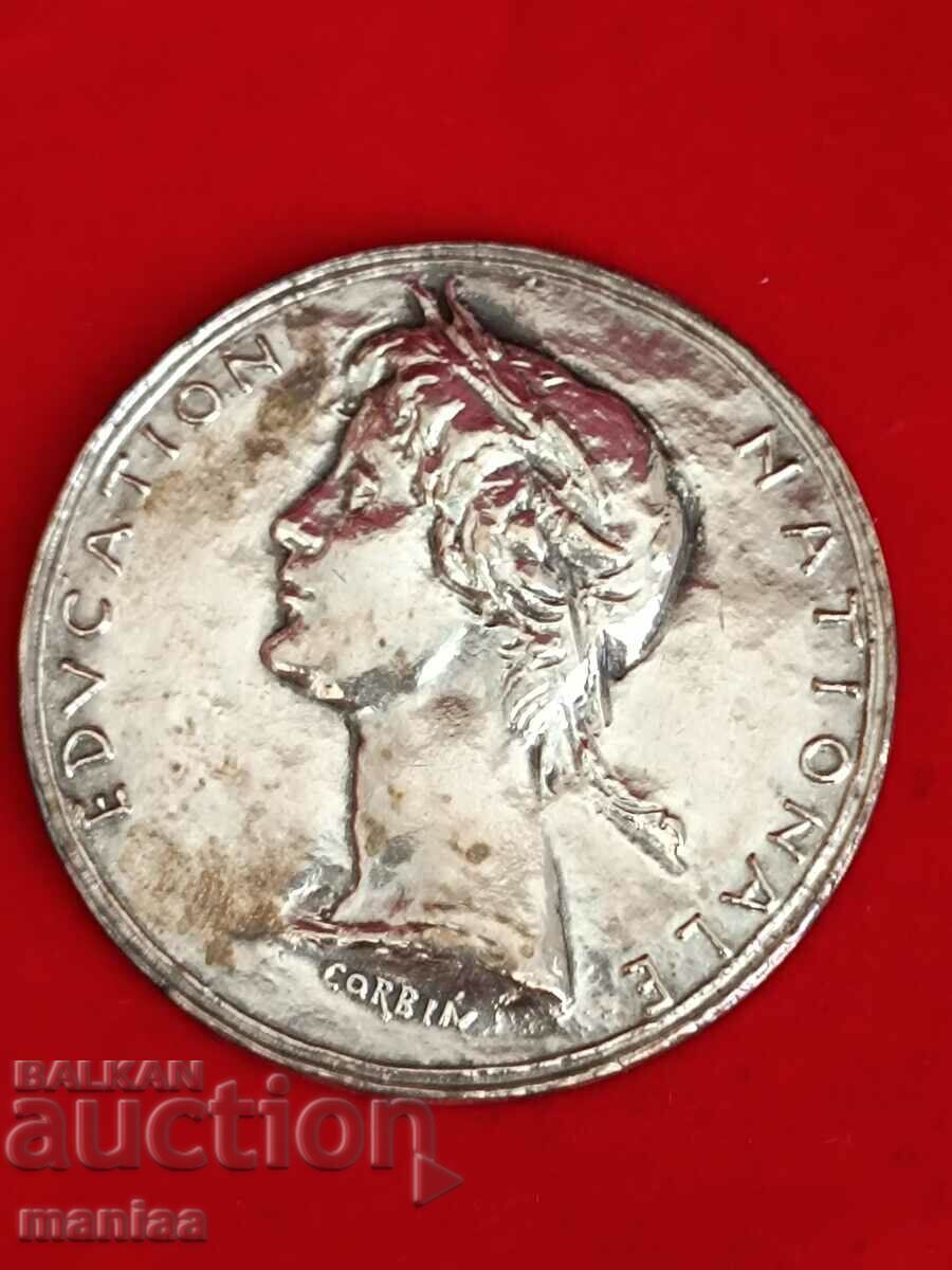 French 1939 Silver Medal National Enlightenment Order Plaque French 1939 Silver Medal National Enlightenment Order Plaque