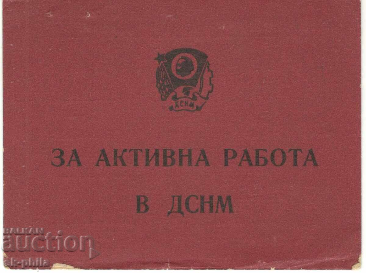Old certificate "For active work in DSNM"