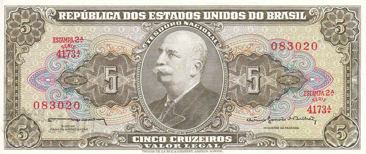 tino37- BRAZIL - 5 CRUZEIROS - 1962/64 - UNC with price 4.30 BGN | € 2.20 tino37- BRAZIL - 5 CRUZEIROS - 1962/64 - UNC with price 4.30 BGN | € 2.20