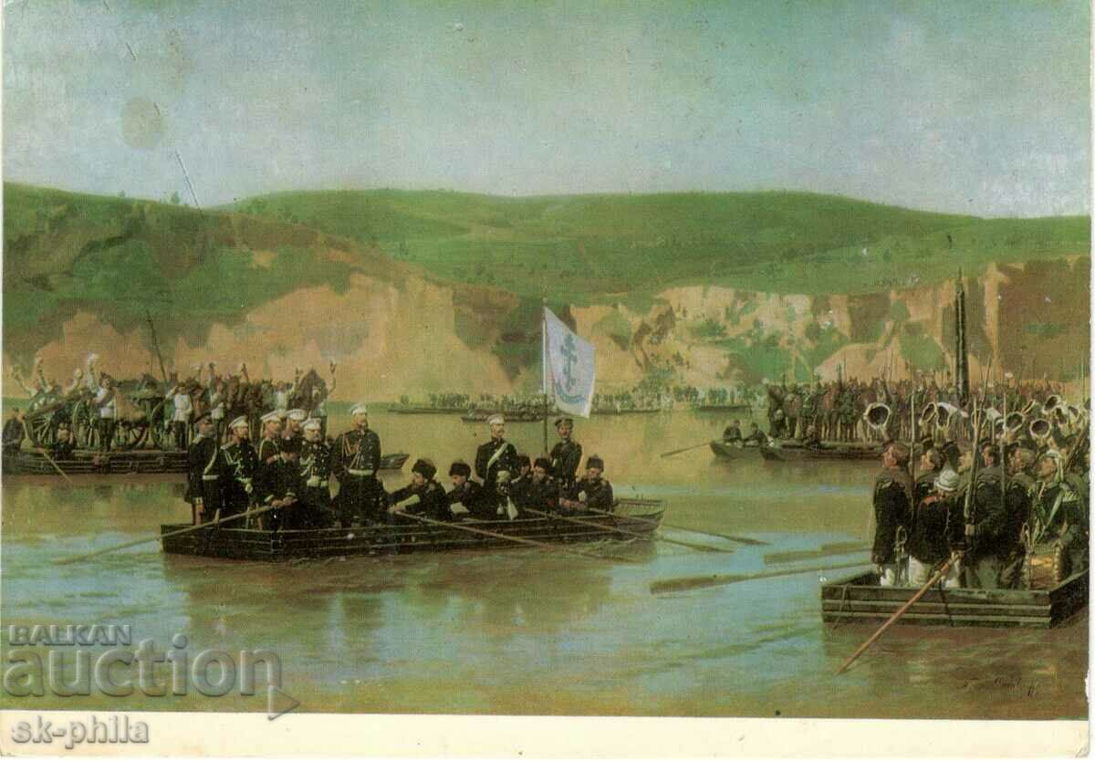 Old postcard - The crossing of the Danube river by the Russian troops
