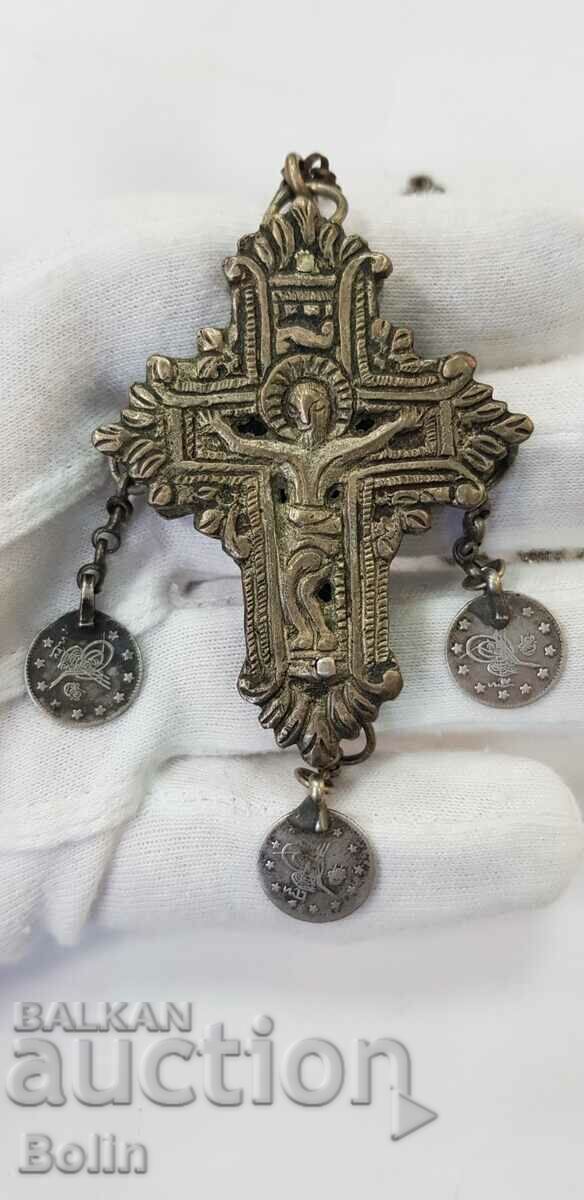 Rare Bulgarian revival cross with Jesus Christ 19th century