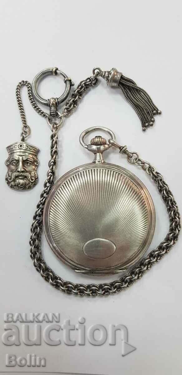Рядък сребърен джобен часовник OMEGA 1900 г. - шатлен