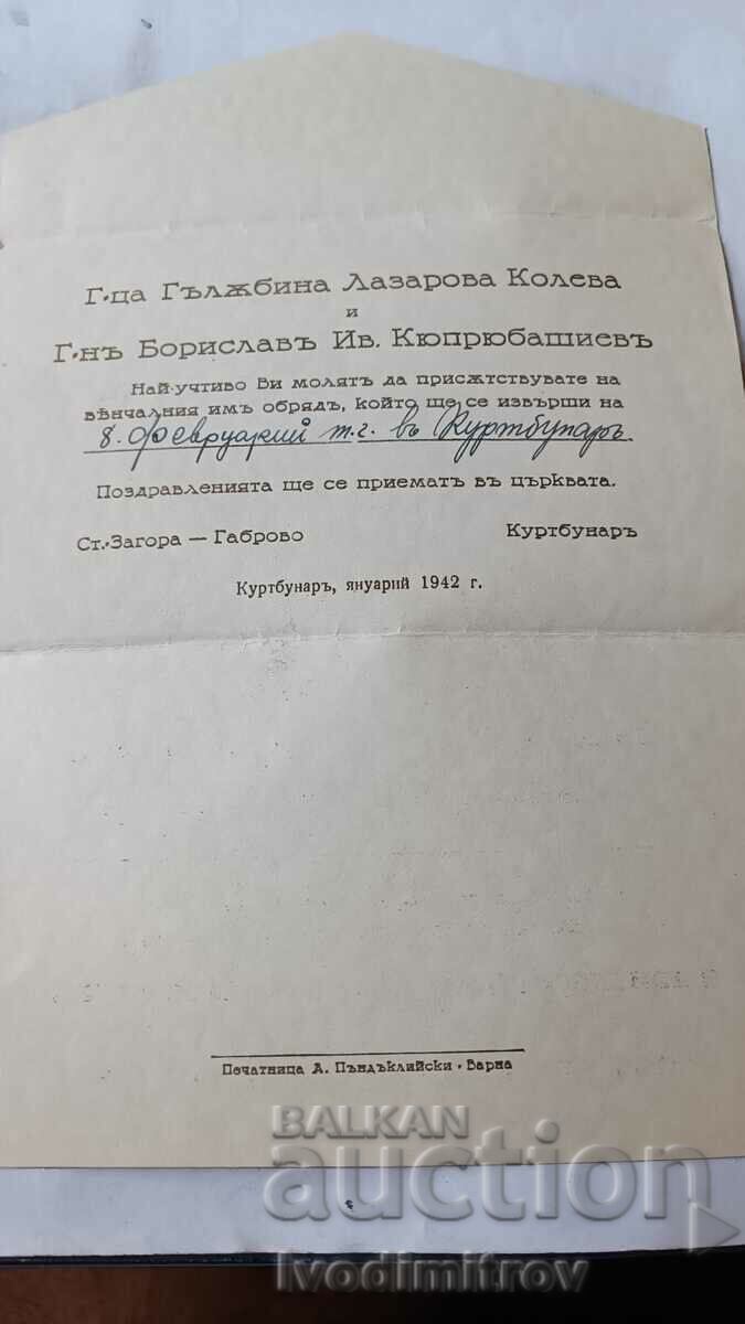 Invitation to the wedding lunch Kurtbunara, January 1942