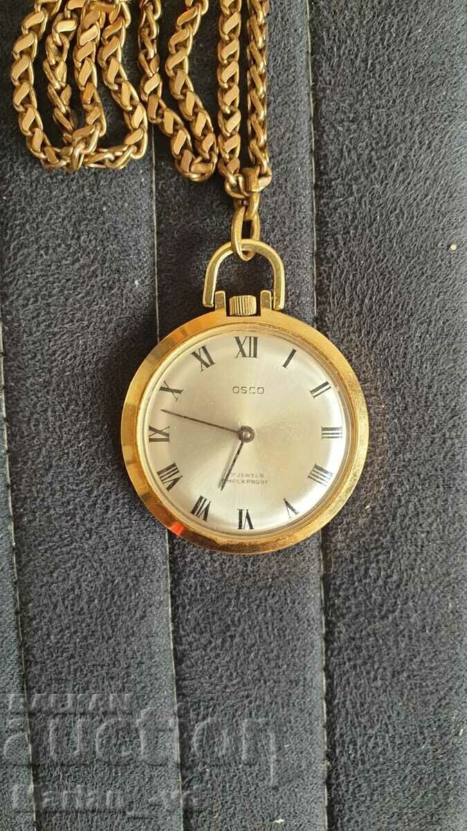 Немски джобен механичен позлатен часовник Osco