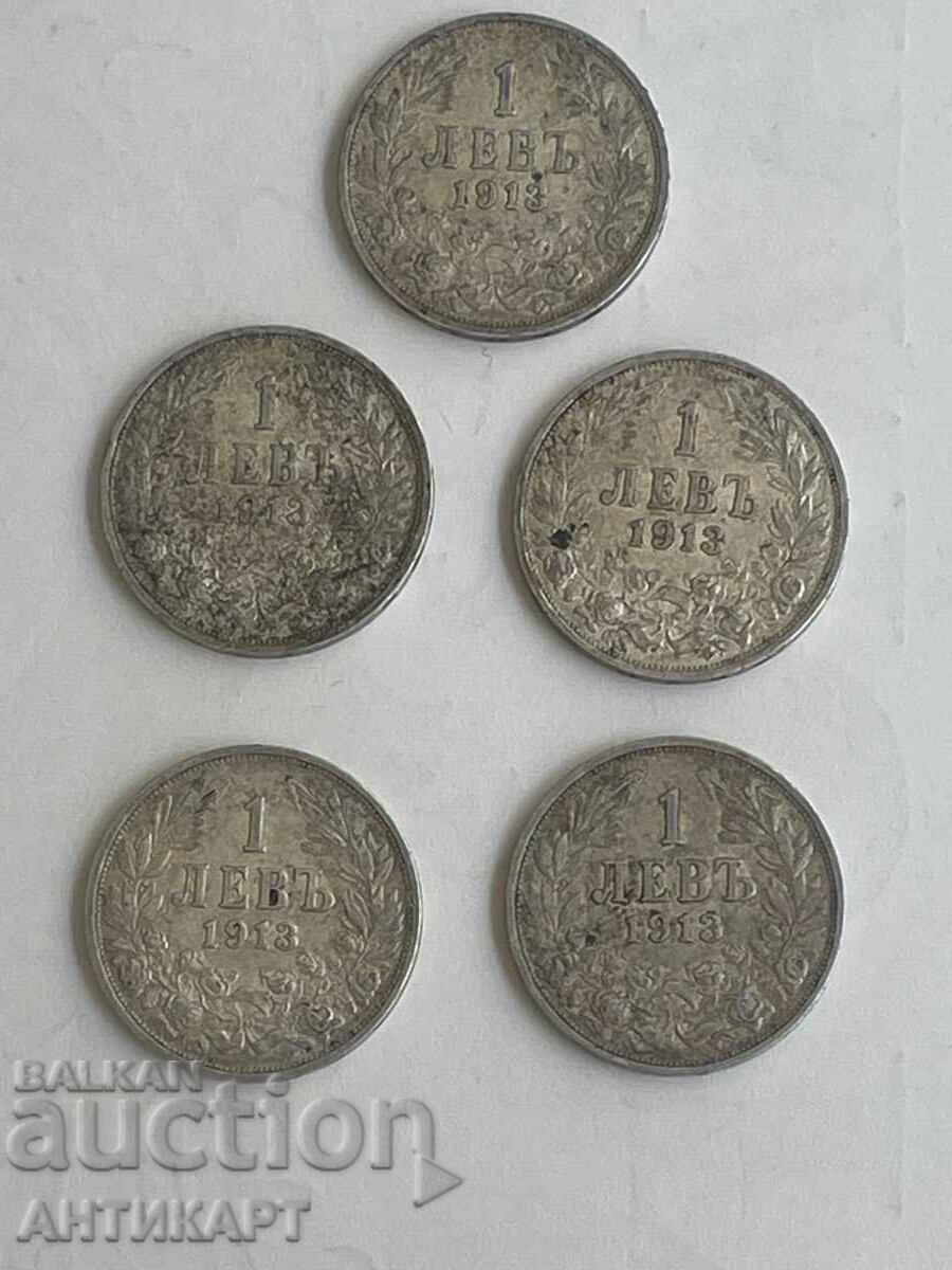 5 monede de 1 lev 1913