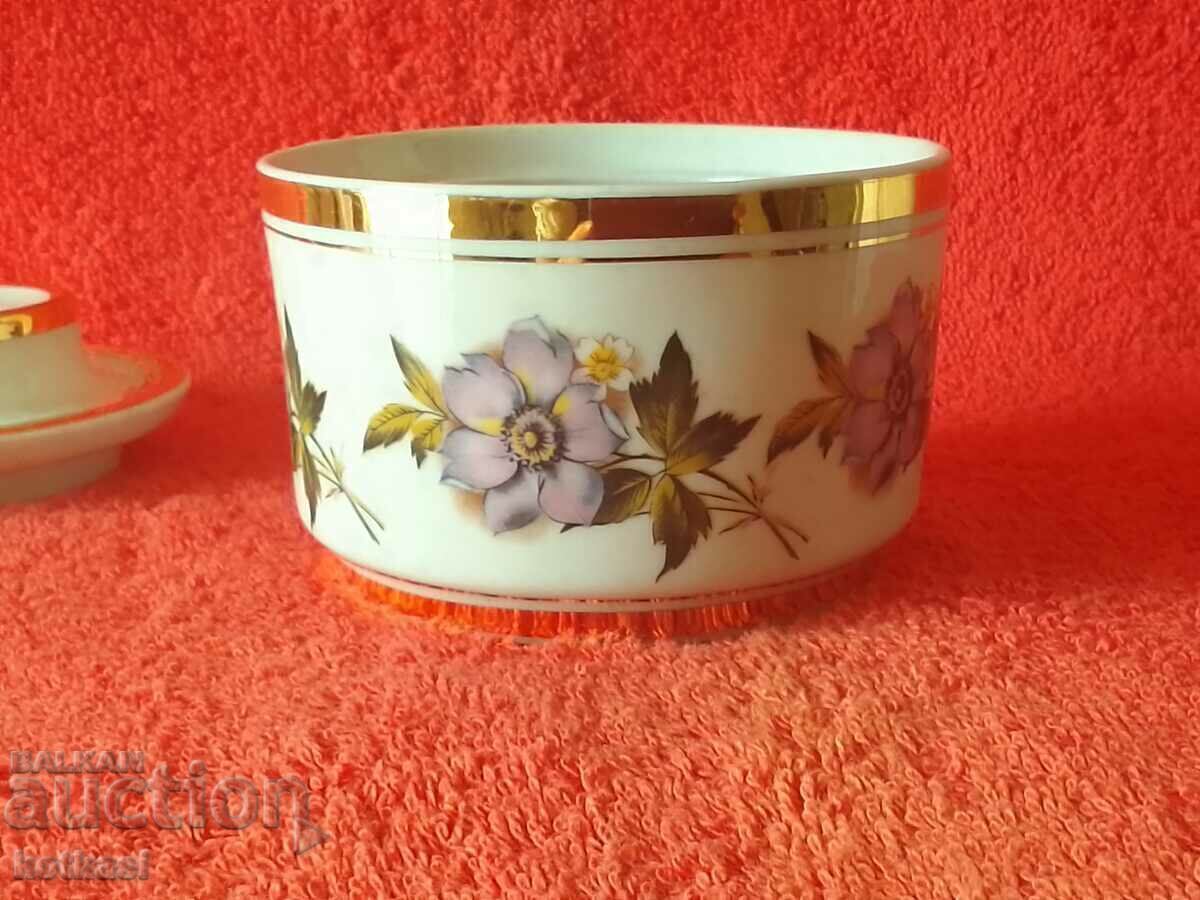 Delivery of Old Bulgarian Porcelain Sugar Bowl Cup Marked Gold Gilding Delivery of Old Bulgarian Porcelain Sugar Bowl Cup Marked Gold Gilding