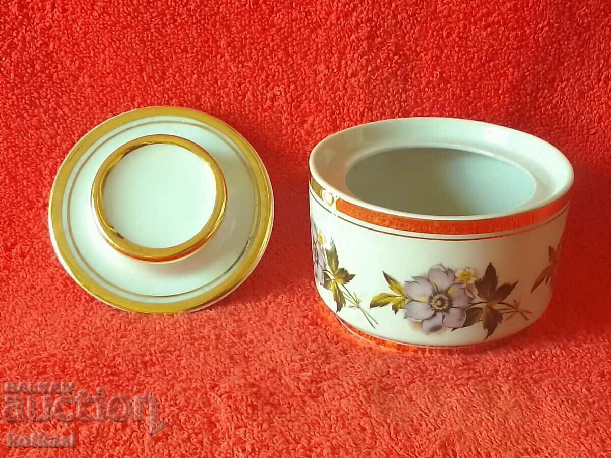 Old Bulgarian Porcelain Sugar Bowl Cup Marked Gold Gilding Old Bulgarian Porcelain Sugar Bowl Cup Marked Gold Gilding
