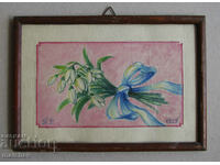 Watercolor painting Snowdrops 1927 T. R., in a frame