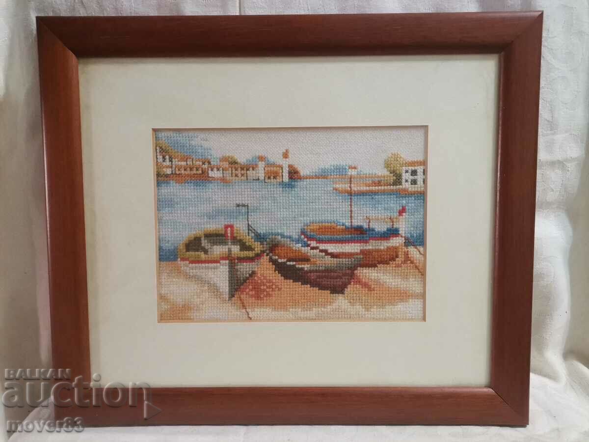 Tapestry/embroidery. "Boats on the Shore"