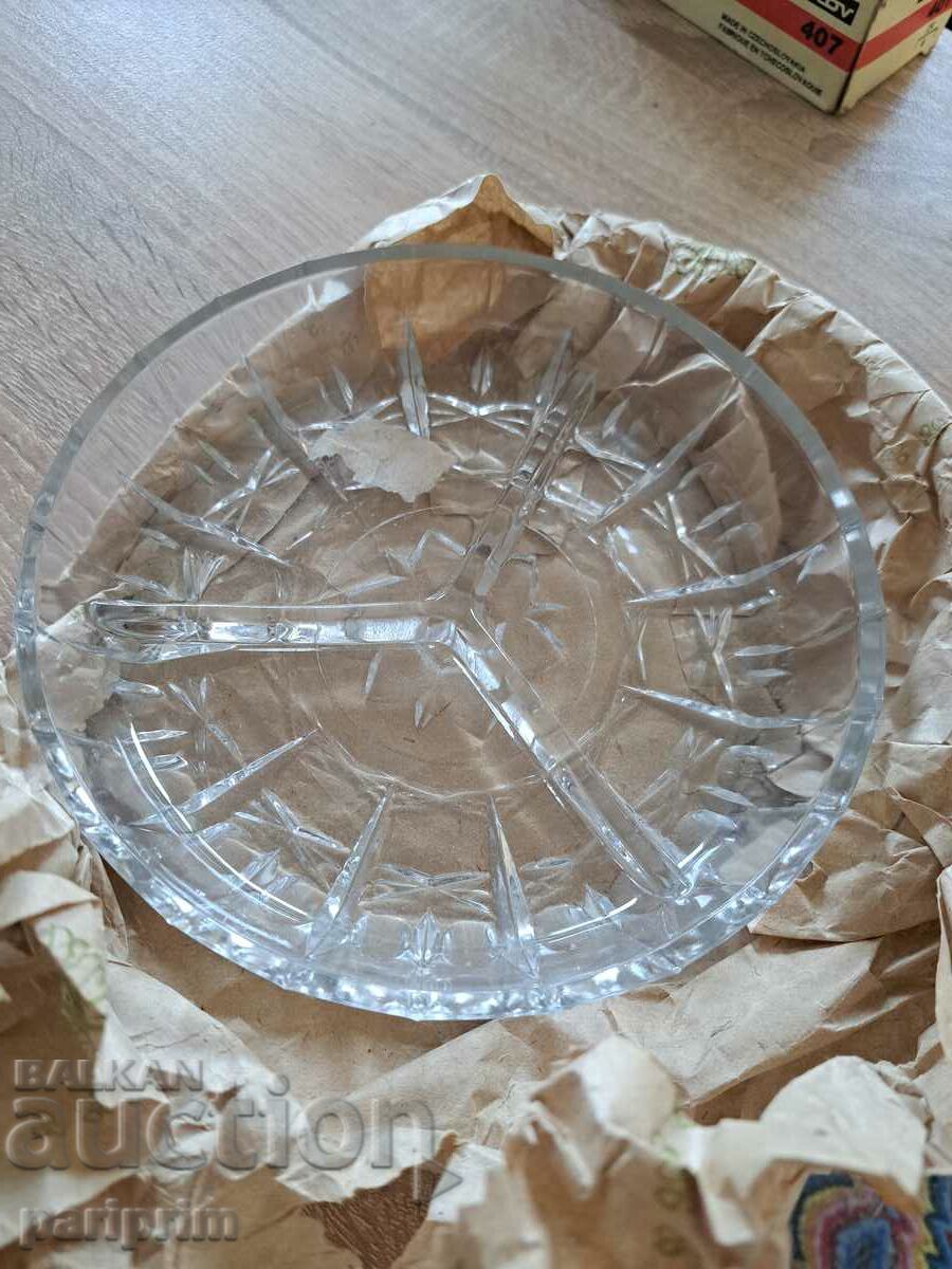 Glass bowl, plate, BZC. Hand-engraved