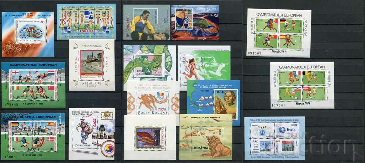 Romania MnH - 17 blocuri curate de sport, fotbal, fauna, art