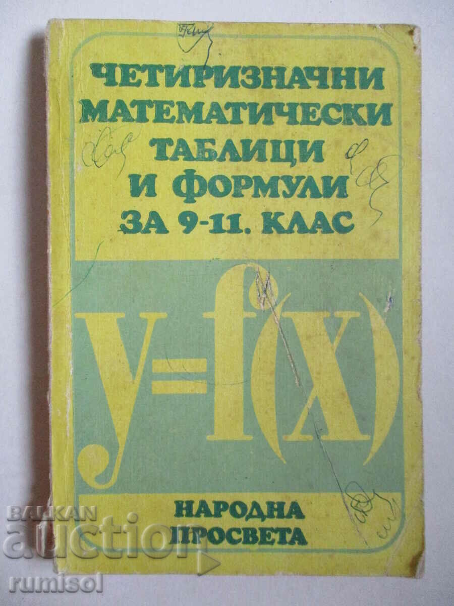 Tabele de matematică din patru cifre și formule pentru clasele 9-11
