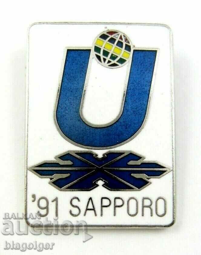Auction  SAPPORO WINTER UNIVERSITY 1991-JAPAN BADGE-ENAMEL
