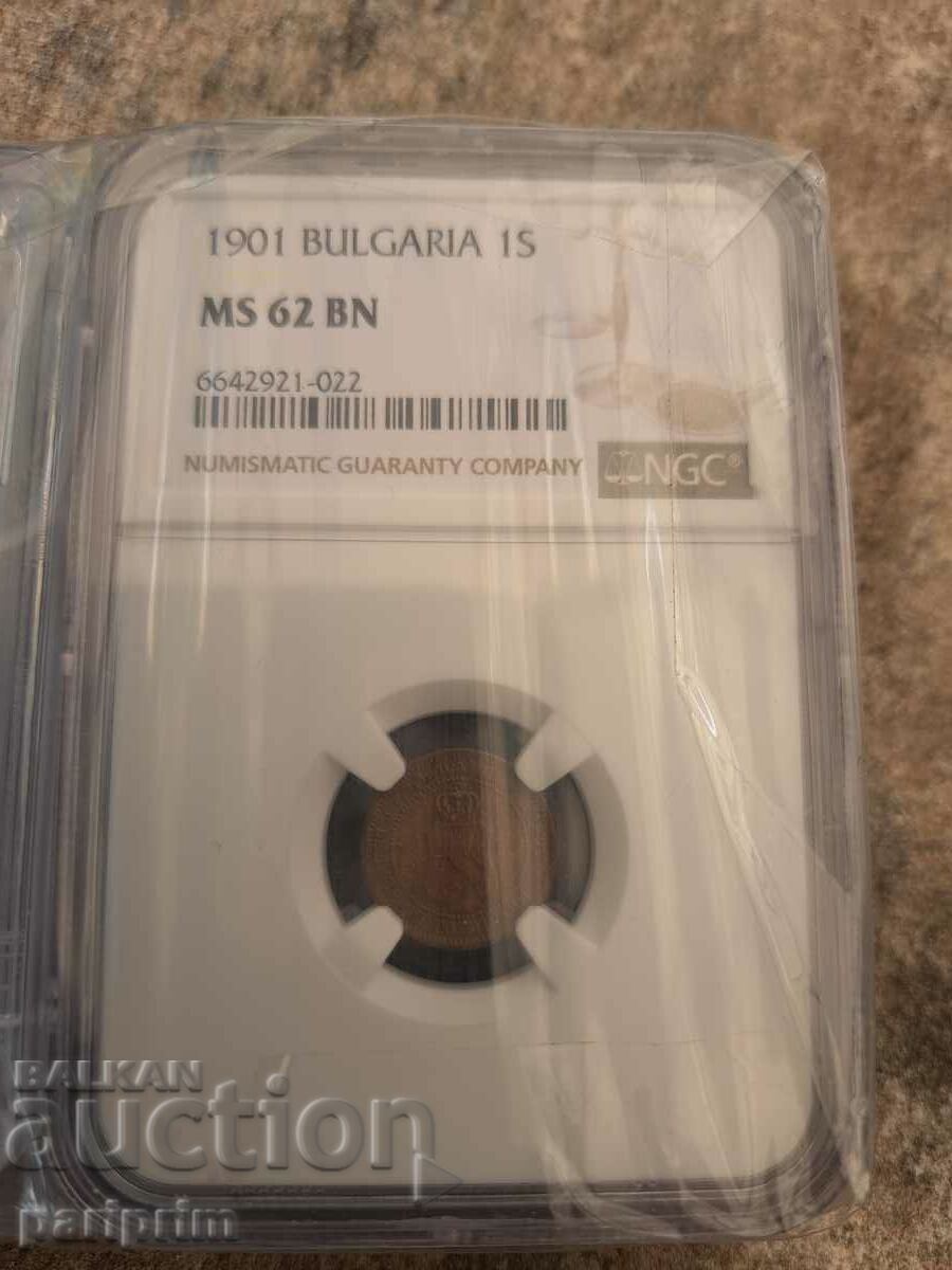 1 cent 1901, BULGARIA,.NGC MS62, REDKAZ