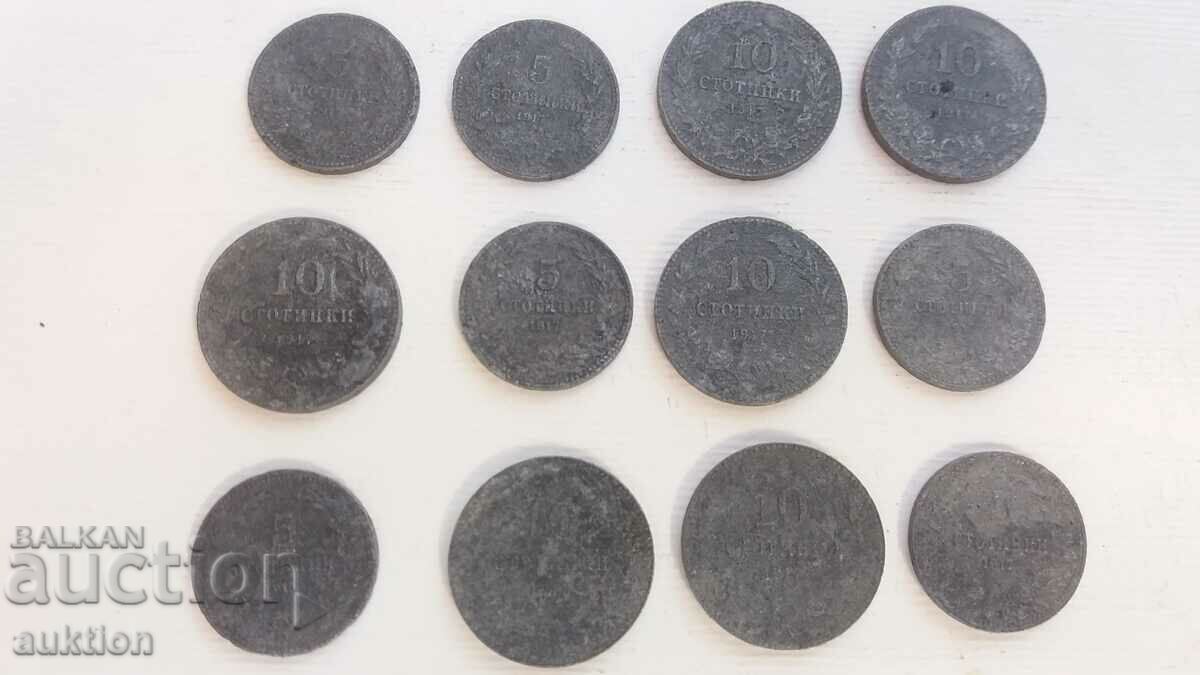 LOT OF 12 5 AND 10 CENTS OF 1917 ZINC