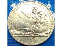 5 Lire 1939 Vatican Pius XII UNC Argint Aur Patină