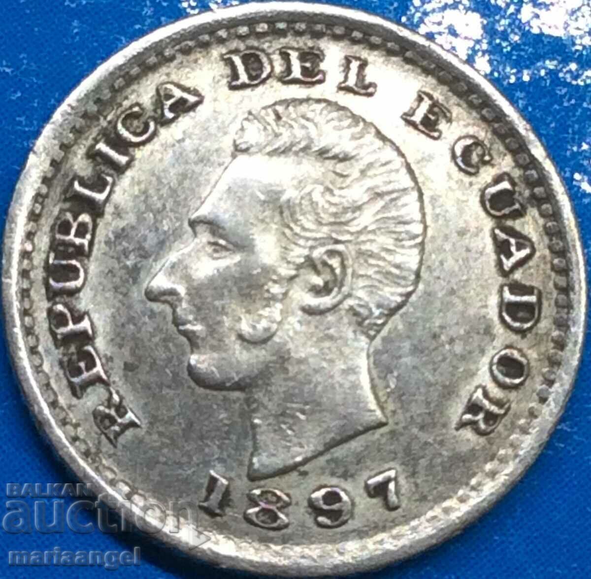 Equador Sucre Еквадор 1/2 десим де сукре 1897 сребро