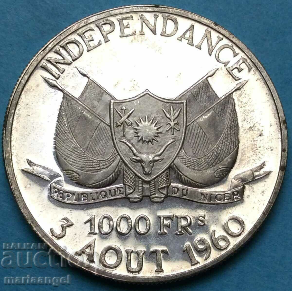 Нигер 1000 франка 1960 минтаж 1000бр PROOF 19,97г сребро