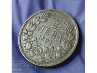 1894 Monedă 2 Lev Ferdinand Argint Argint Bulgaria