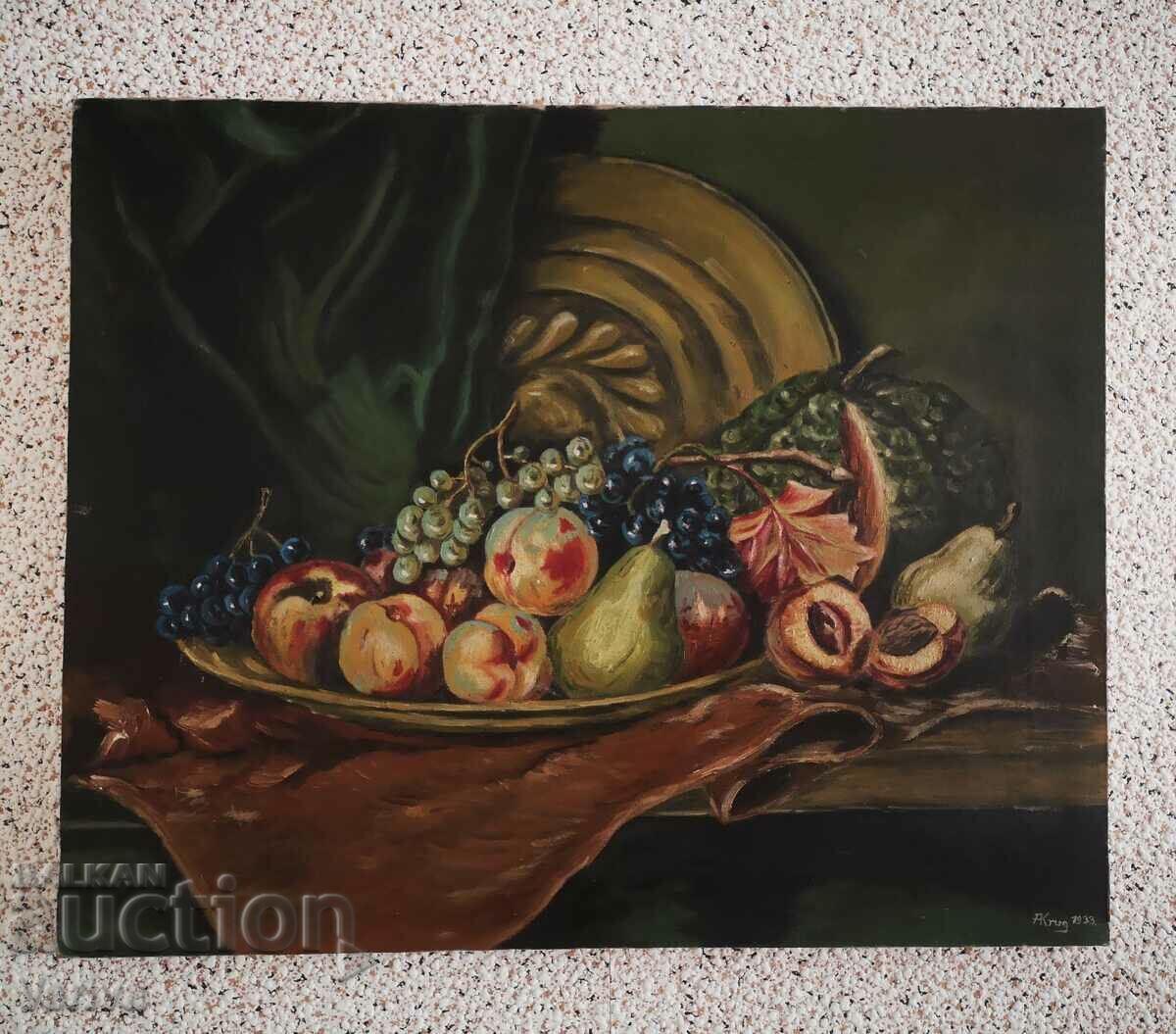 Old still life oil painting from 1933