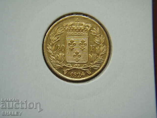 20 Francs 1824 W France - XF/AU (gold)