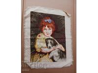 Old hand-sewn tapestry GIRL WITH DOG