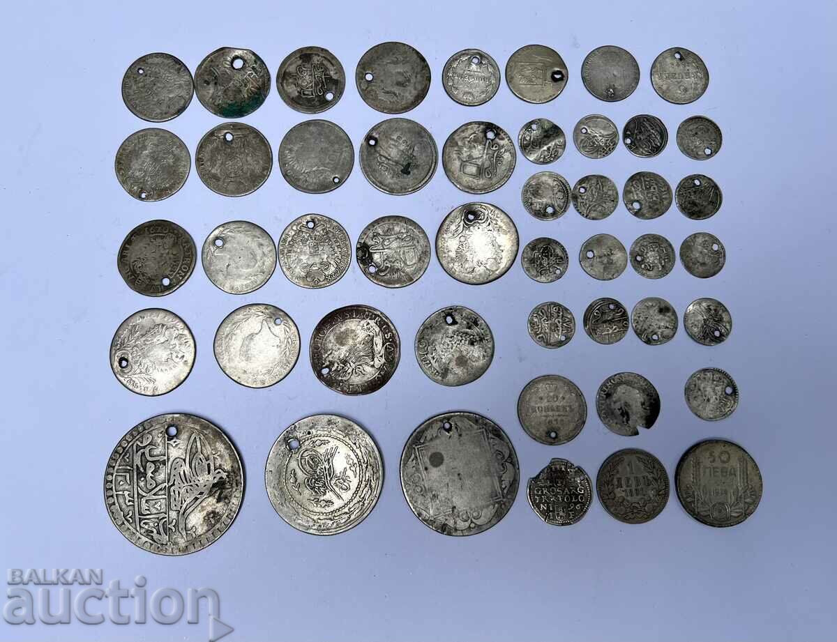 Лот 47 сребърни монети европейски монети + 1 лев 1891