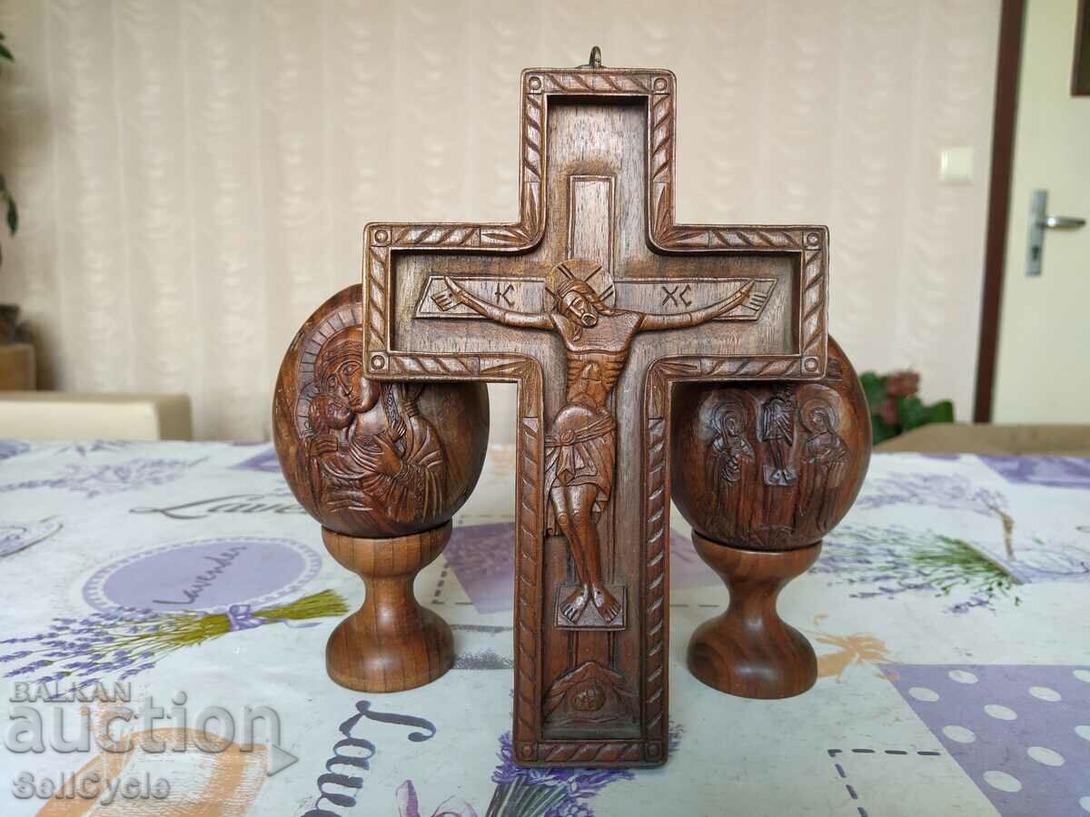 ✅ UNIQUE CRAFTING - WOODEN CROSS AND EGGS - ICONS ❗