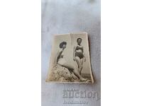 Снимка Две млади жени по бански на скала над морето