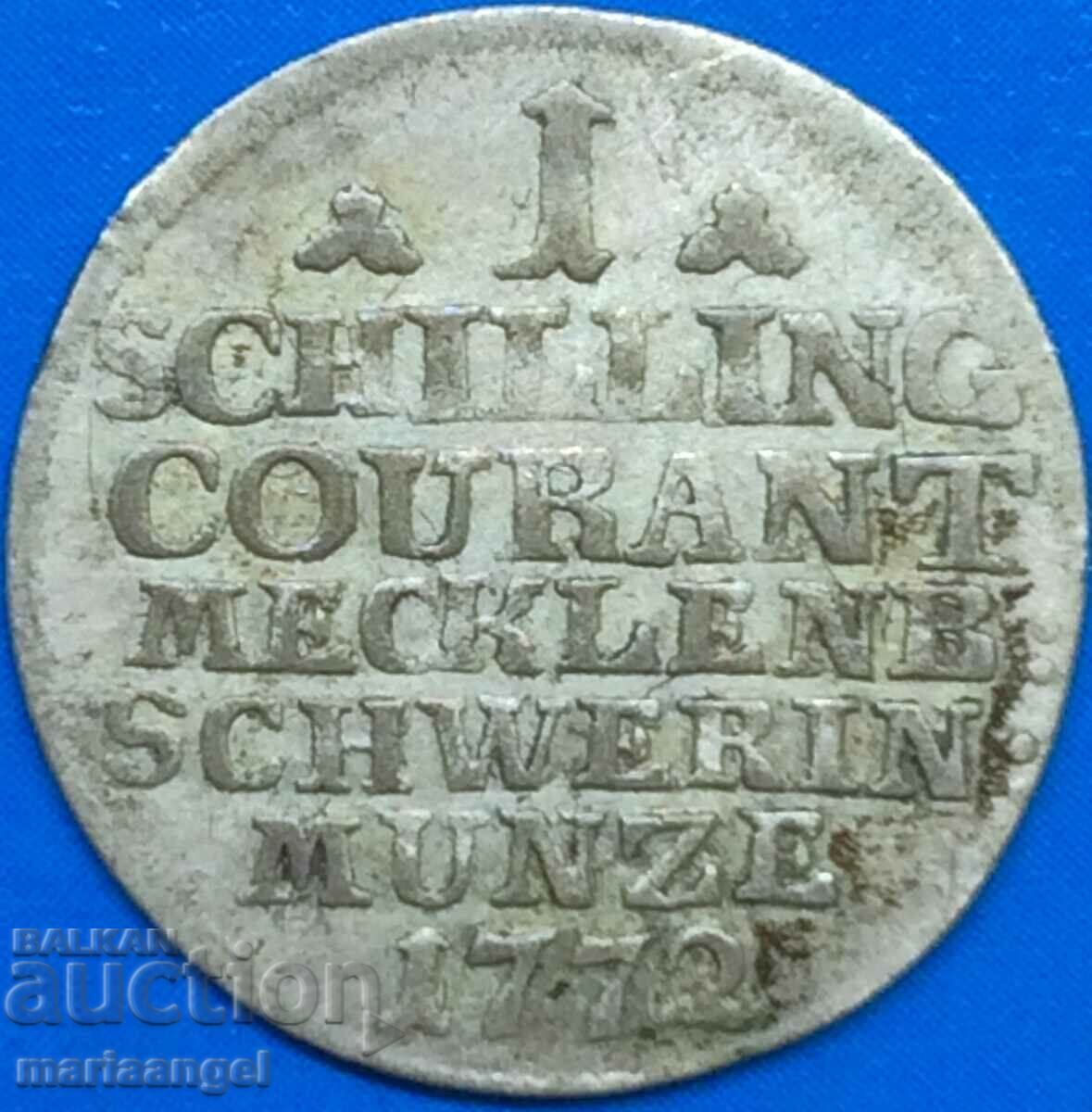 1 șiling 1772 Mecklenburg-Schwerin Germania argint - rar an.