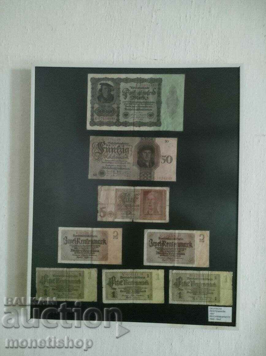 Panel with 8 old banknotes from Germany