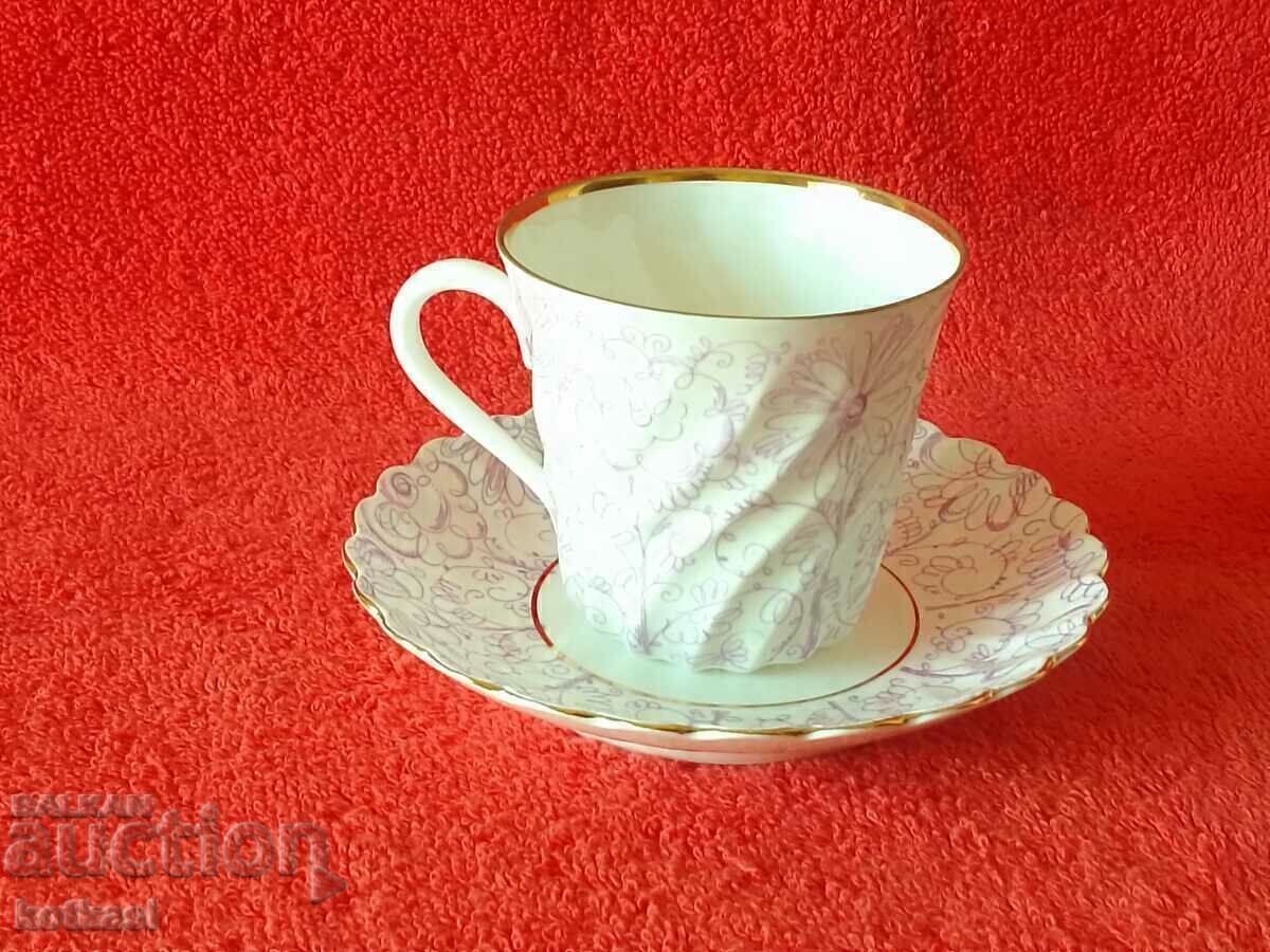 Διπλό πορσελάνινο σετ κύπελλο πιάτο LFZ USSR USSR Ρωσία Επιχρύσωση - 6 Διπλό πορσελάνινο σετ κύπελλο πιάτο LFZ USSR USSR Ρωσία Επιχρύσωση - 6