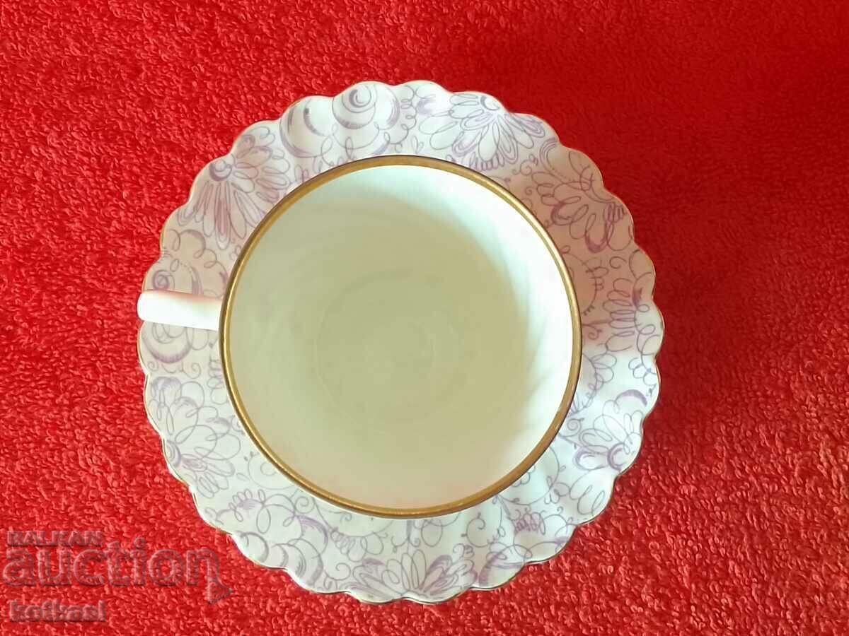 Διπλό πορσελάνινο σετ κύπελλο πιάτο LFZ USSR USSR Ρωσία Επιχρύσωση - 7 Διπλό πορσελάνινο σετ κύπελλο πιάτο LFZ USSR USSR Ρωσία Επιχρύσωση - 7