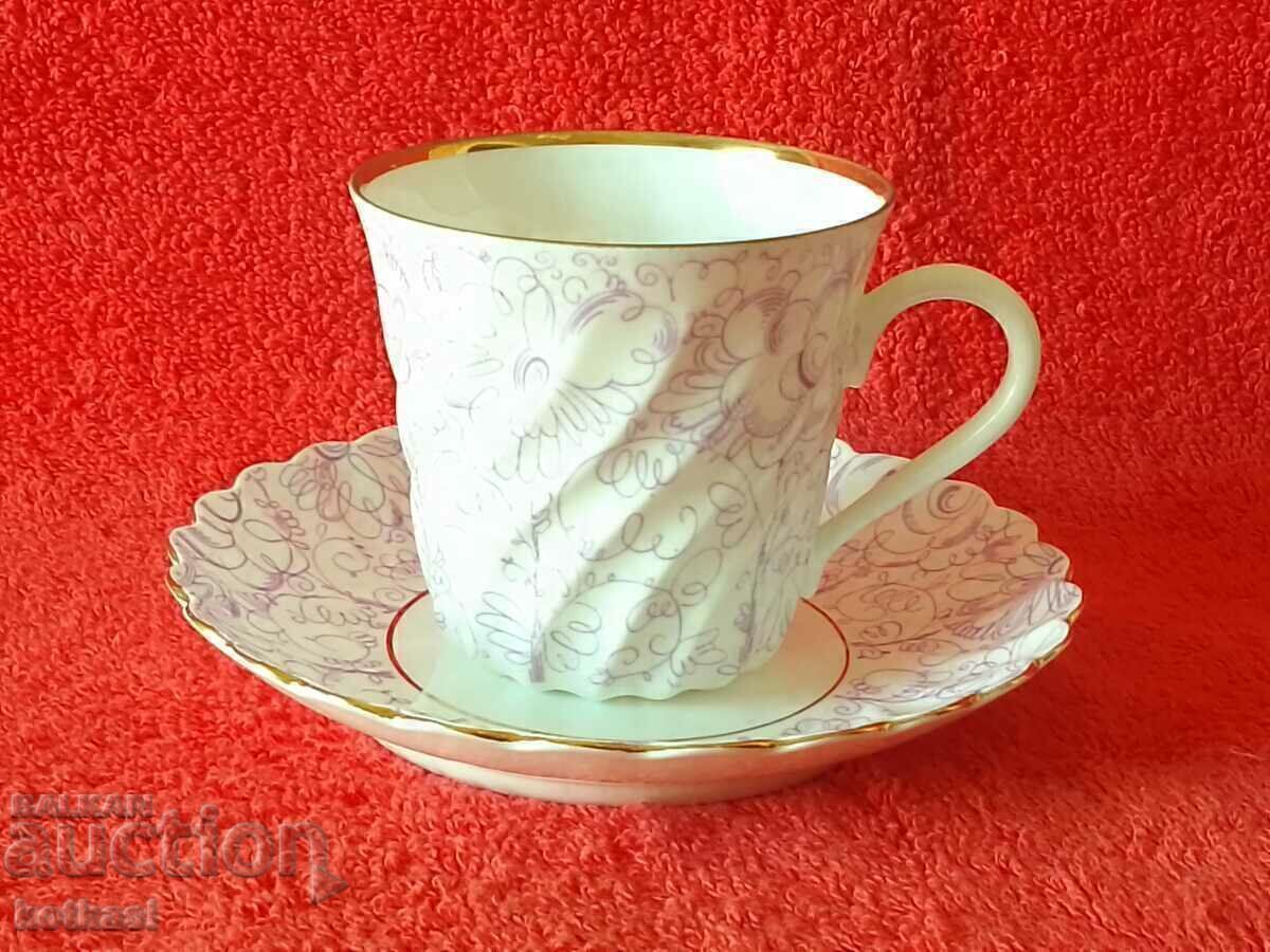 Διπλό πορσελάνινο σετ κύπελλο πιάτο LFZ USSR USSR Ρωσία Επιχρύσωση Διπλό πορσελάνινο σετ κύπελλο πιάτο LFZ USSR USSR Ρωσία Επιχρύσωση