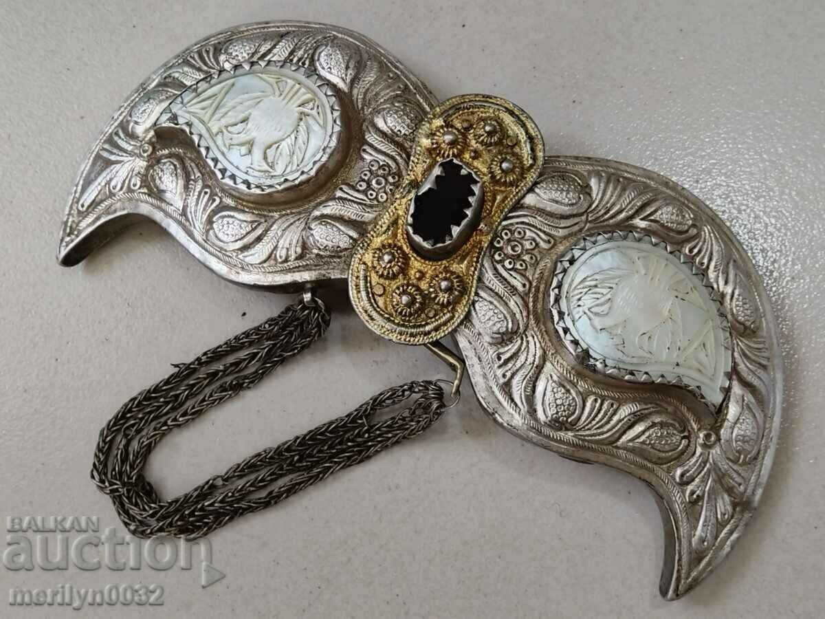 Renaissance hammered silver paftas with mother-of-pearl, paftas, silver with price 999.00 BGN | € 510.78