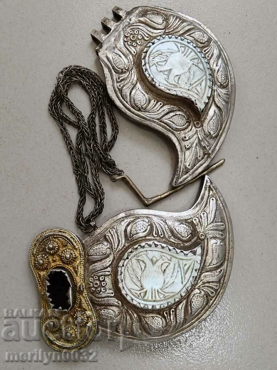 Renaissance hammered silver paftas with mother-of-pearl, paftas, silver - 5