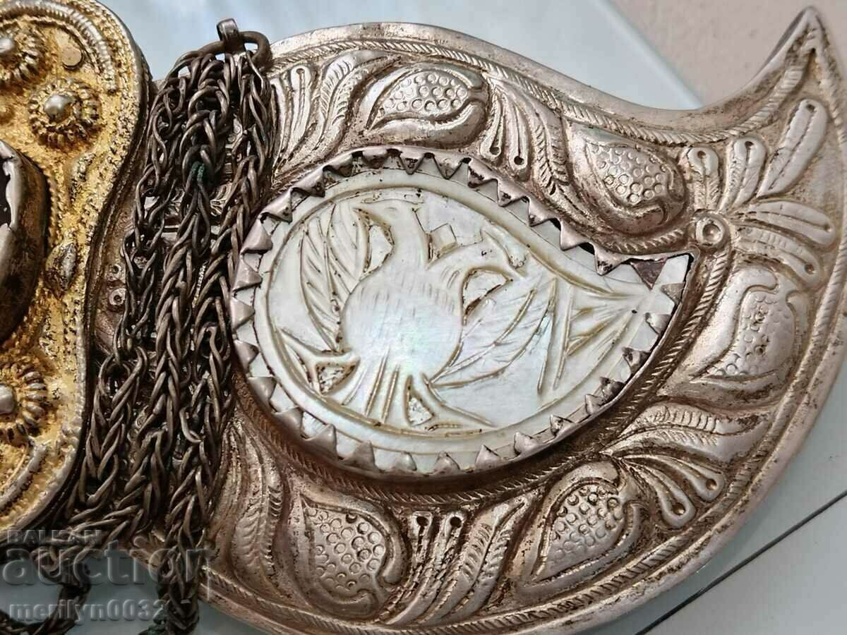 Renaissance hammered silver paftas with mother-of-pearl, paftas, silver - 7