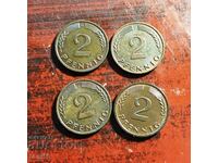 Γερμανία - FRG, 4x2 pfennig 1961-66, διάφορα. Δευτ. αυλές