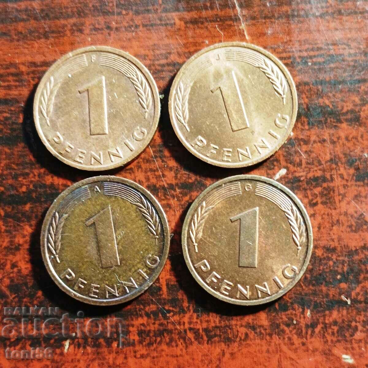 Germany - GDR, 4x1 pfennig, various years and mon. yards