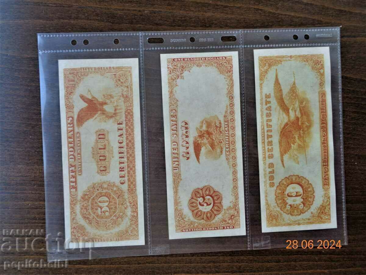 Serifit rar SUA GOLD 1882. copii de bancnote cu preț € 12.00 | 23.47 BGN