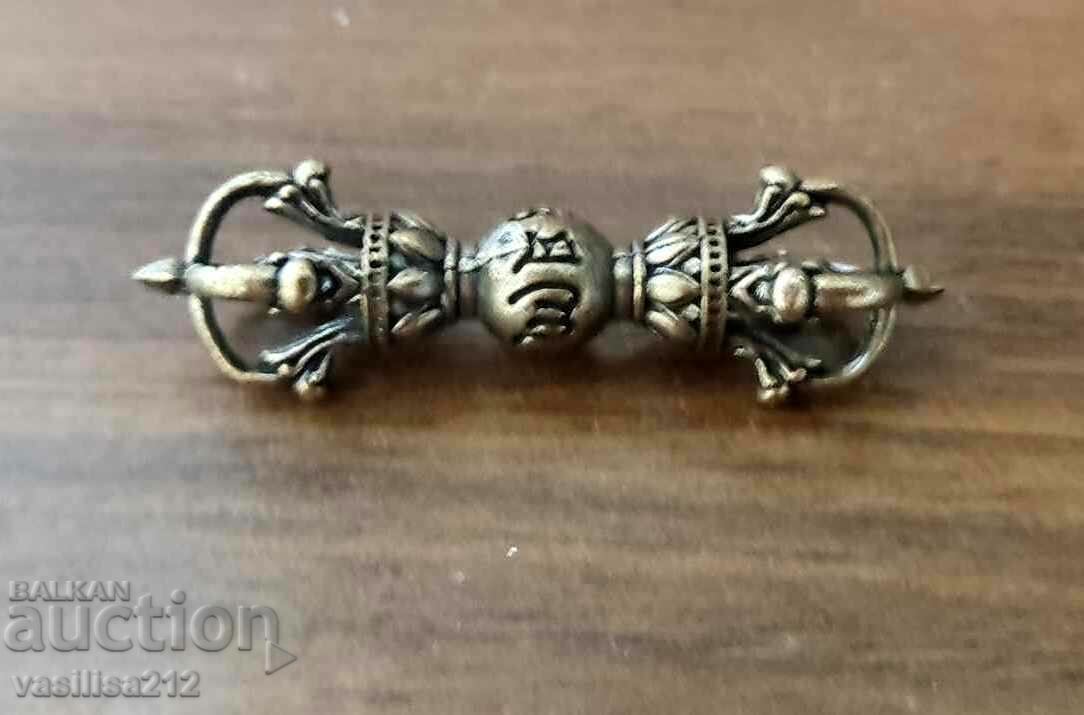 Dorje din metal tibetan, în miniatură