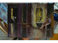 Pictură în ulei - Impresionism - Femeie care se uită printr-o fereastră