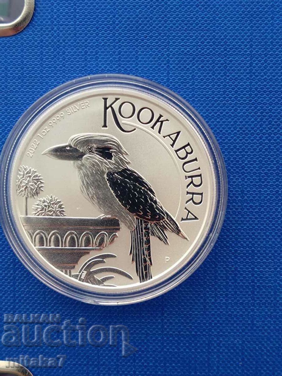Moneda de argint Kookaburra, 1 oz, Australia, 2022