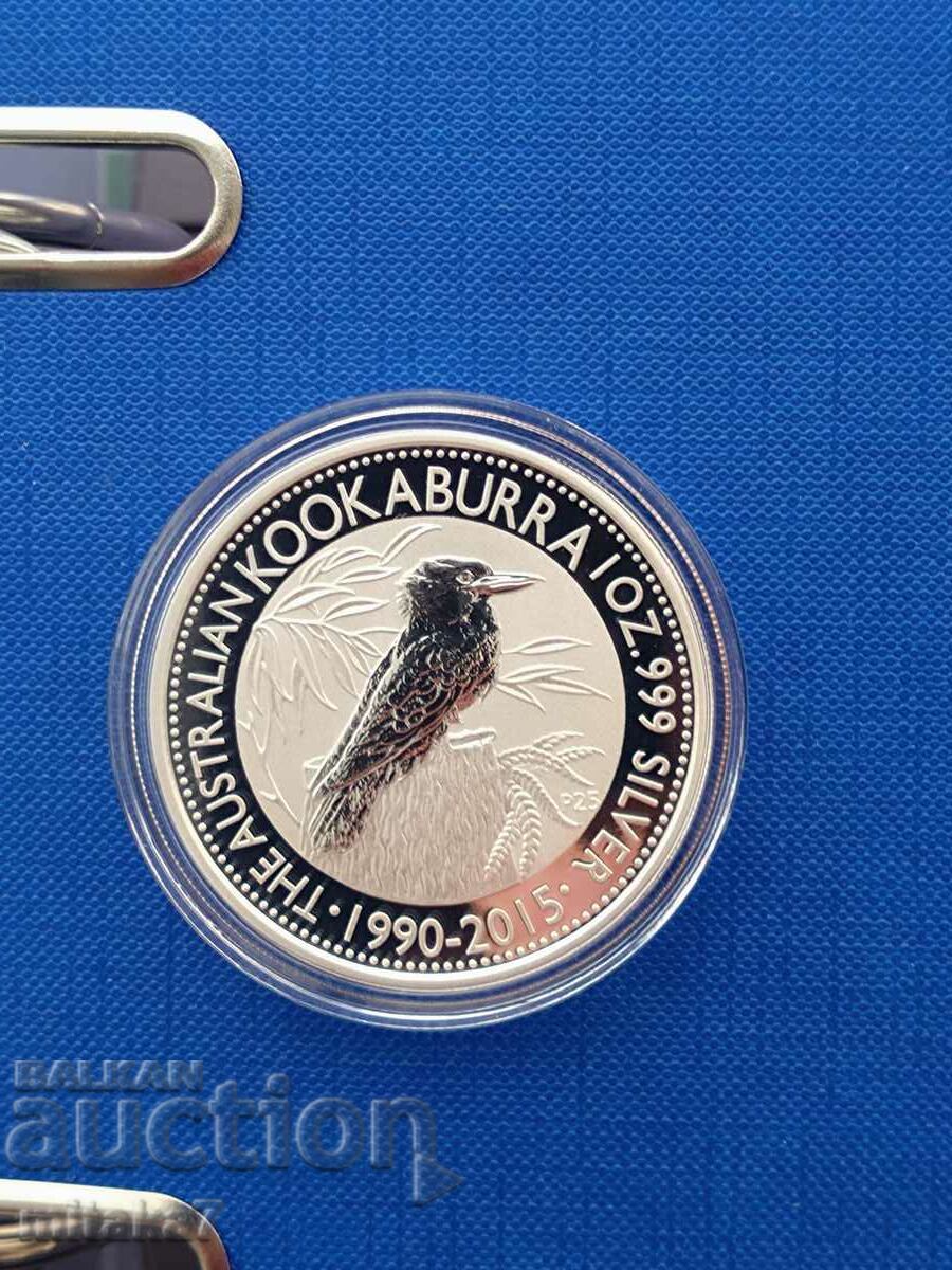 Moneda de argint Kookaburra, 1 oz, Australia, 2015