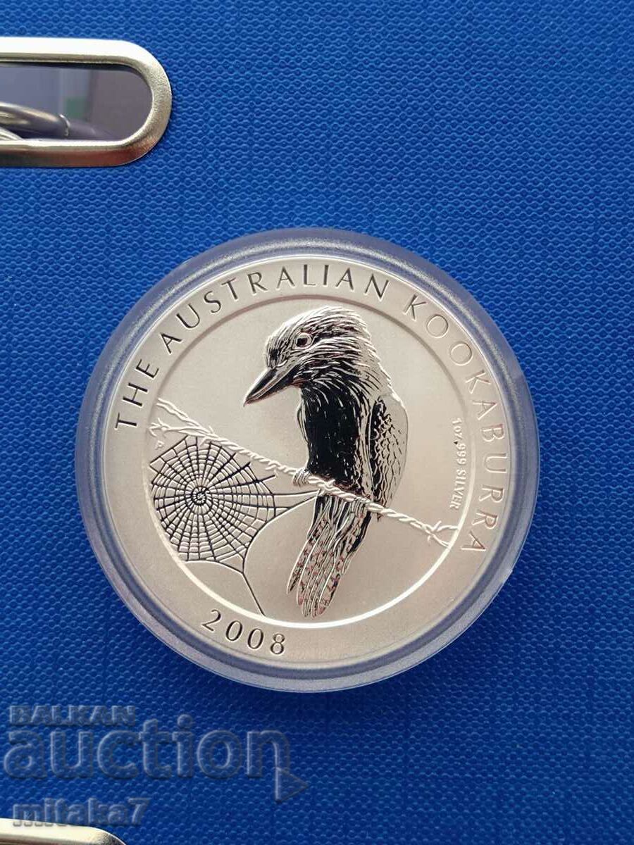 Moneda de argint Kookaburra, 1 oz, Australia, 2008