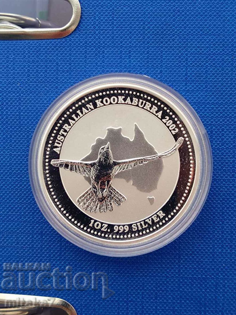 Moneda de argint Kookaburra, 1 oz, Australia, 2002
