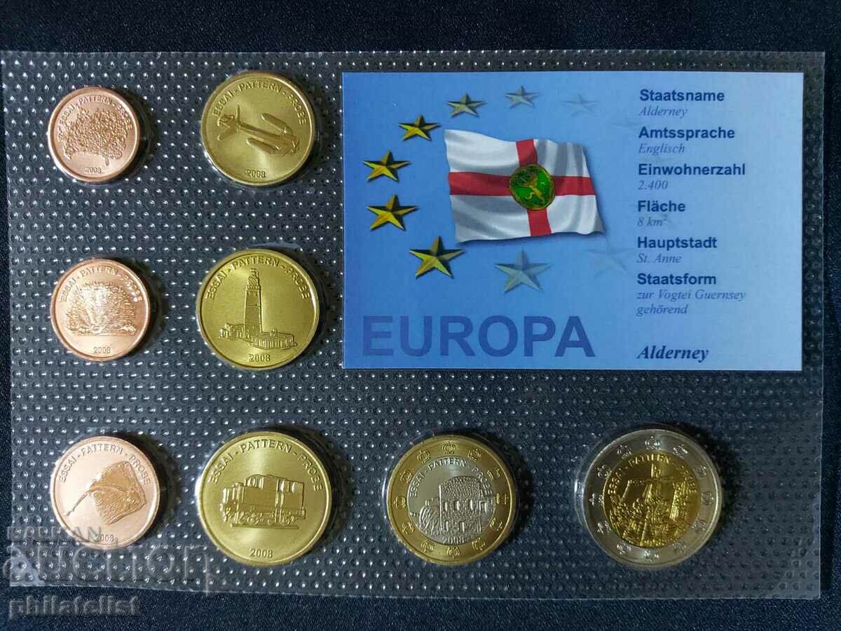 Пробен Евро Сет - Алдърни 2008 , 8 монети