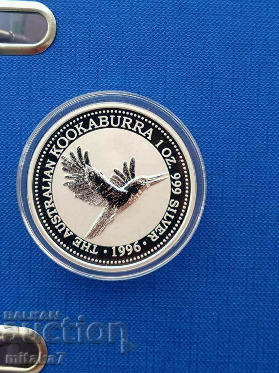 Moneda de argint Kookaburra, 1 oz, Australia, 1996