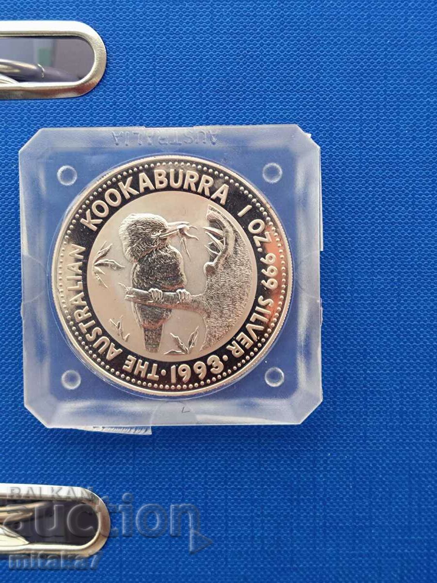 Moneda de argint Kookaburra, 1 oz, Australia, 1993